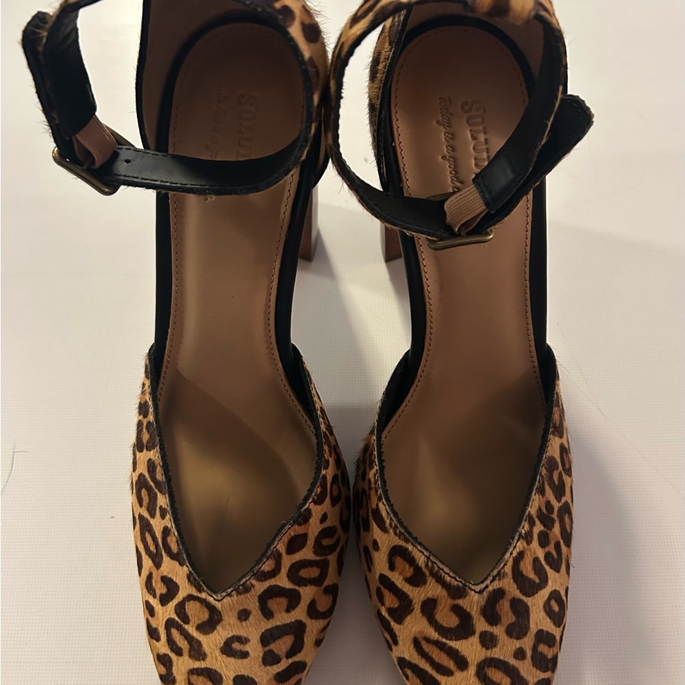 Soludos Leopard-Print Block Heels with Black Ankle Strap